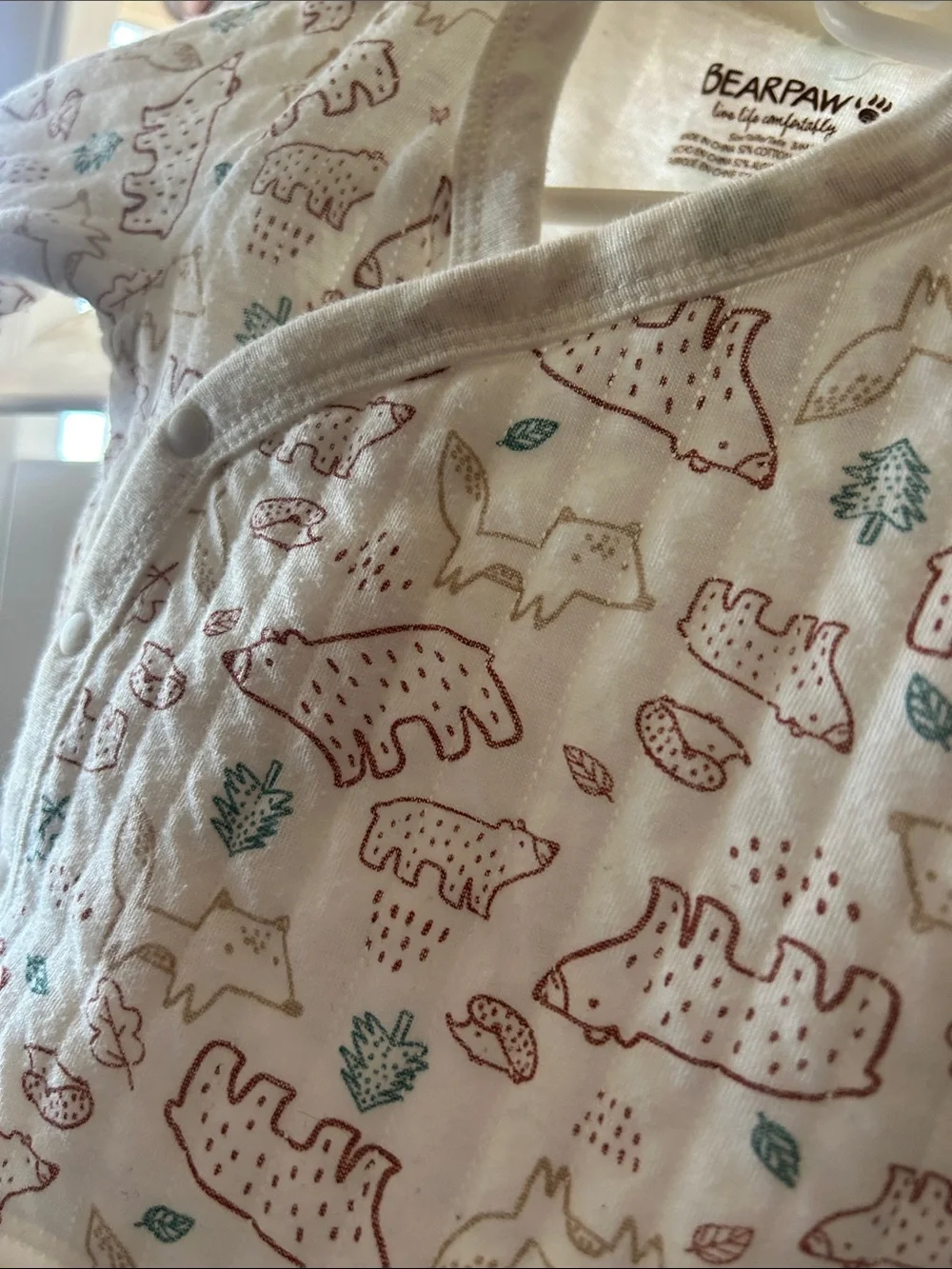 BearPaw Cream White Baby Pajama Set with Brown and Green Bear Print